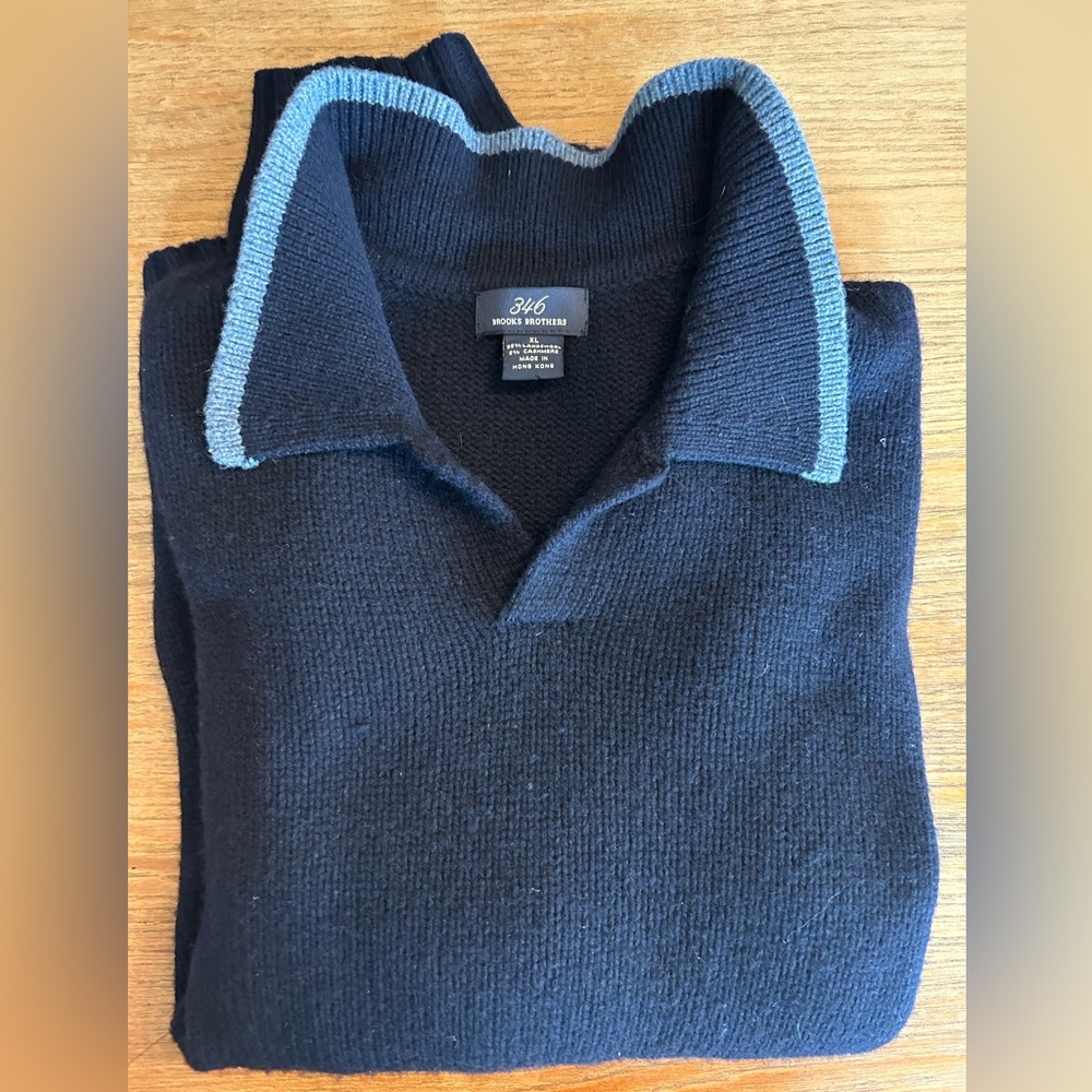 Brooks Bros. navy collared sweater— XL — lambswool/cashmere — excellent preowned